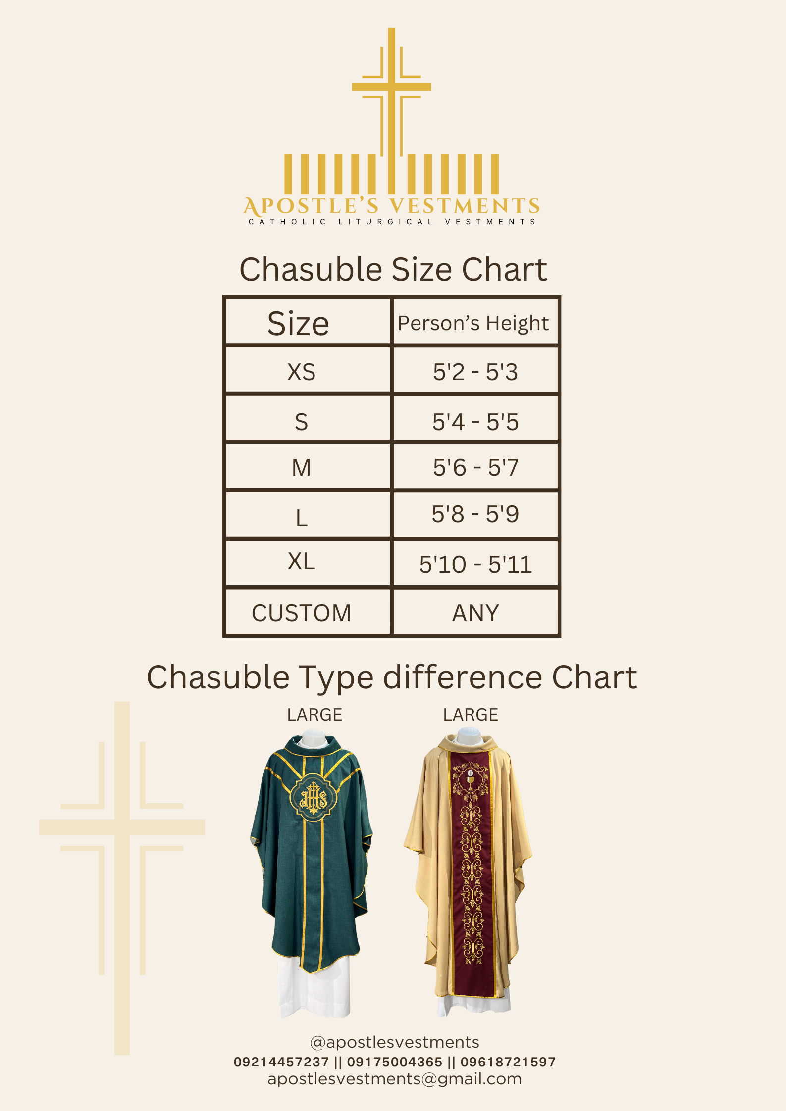 Chasuble Size Chart